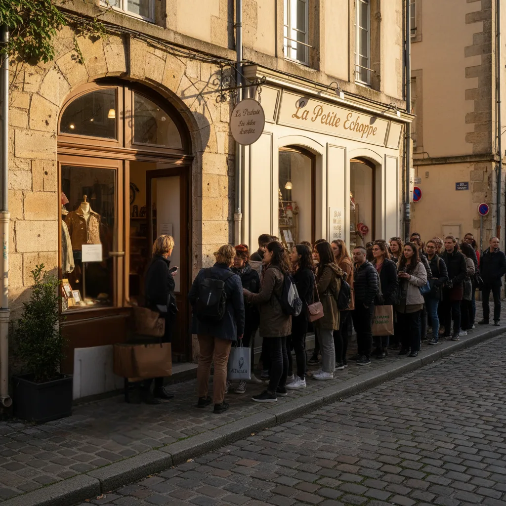 File de clients devant un commerce local grâce à la visibilité Google Maps