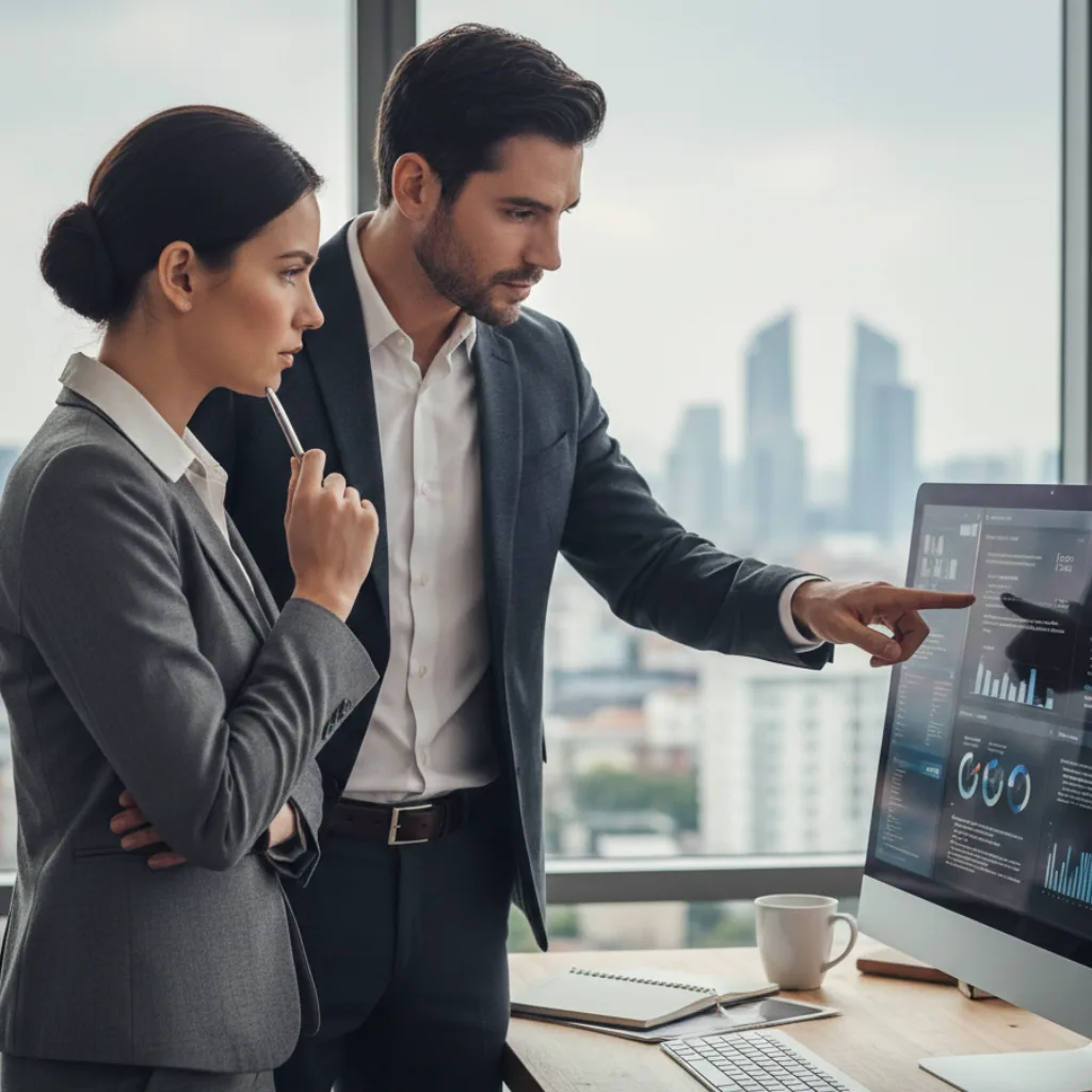 Consultant et cliente analysant un tableau de bord de stratégie digitale 360