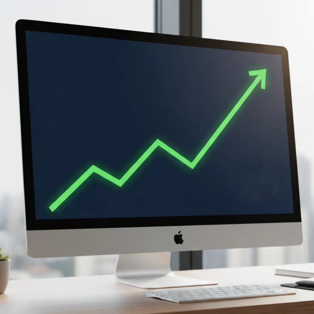 Courbe de croissance verte sur écran illustrant la conversion d’une landing page