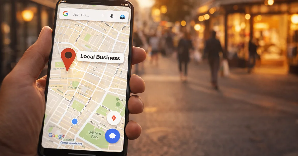 Smartphone affichant Google Maps avec un commerce local géolocalisé