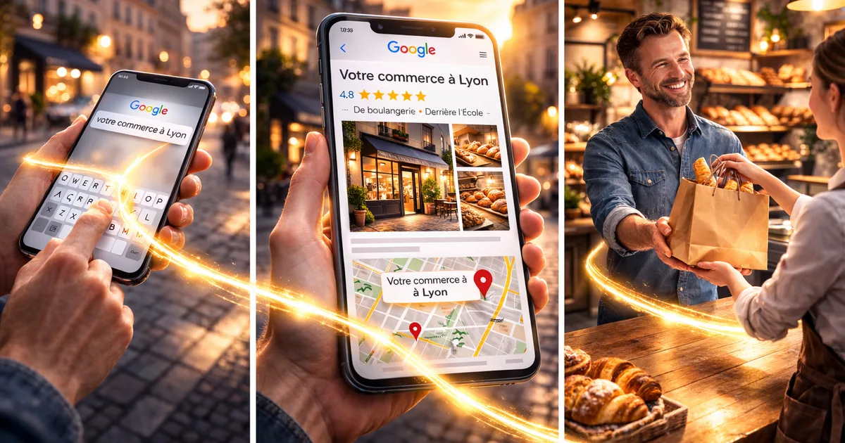 Parcours client en 3 étapes : recherche Google, fiche Business et visite en boutique