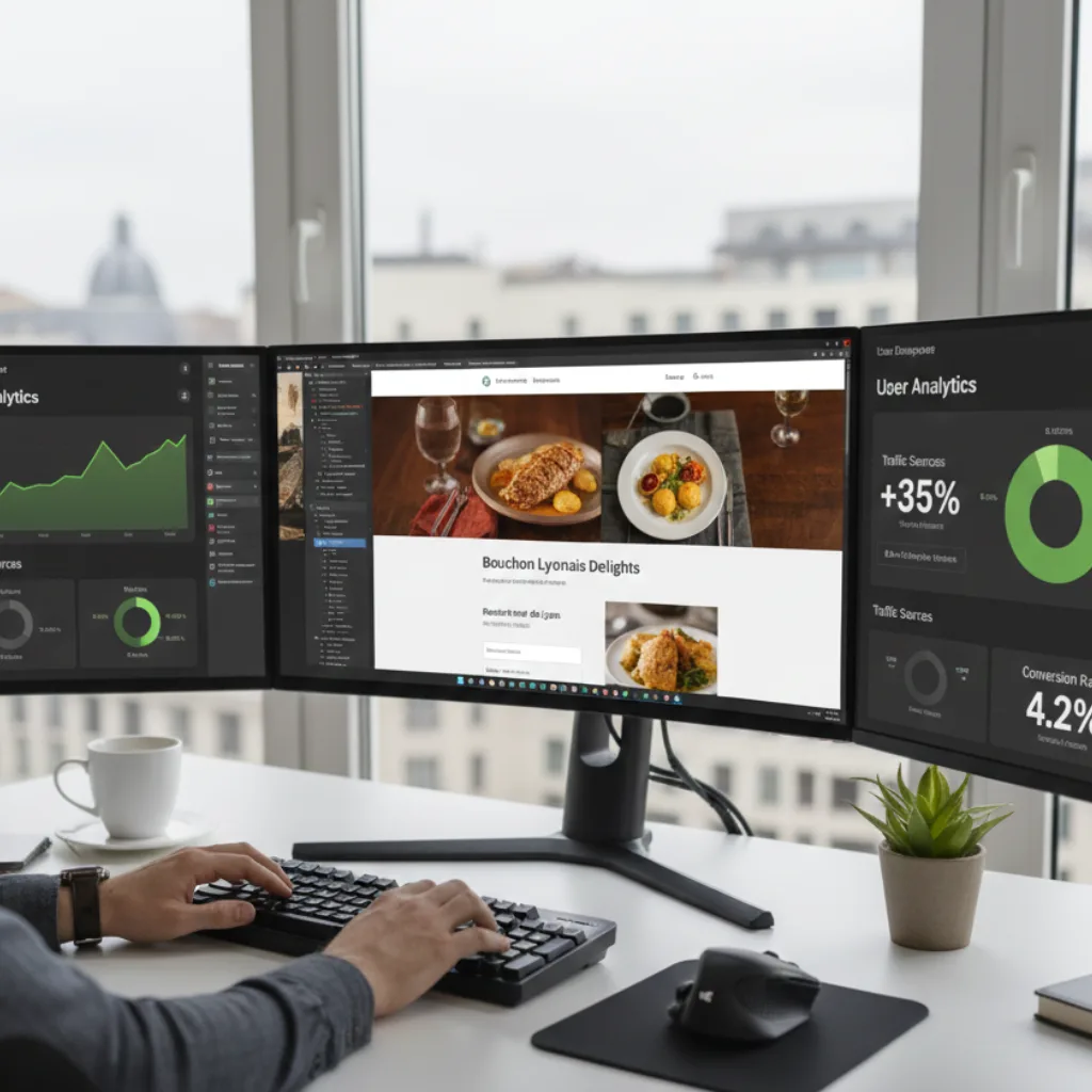Site web d’un restaurant lyonnais avec analytics de performance et visuels optimisés