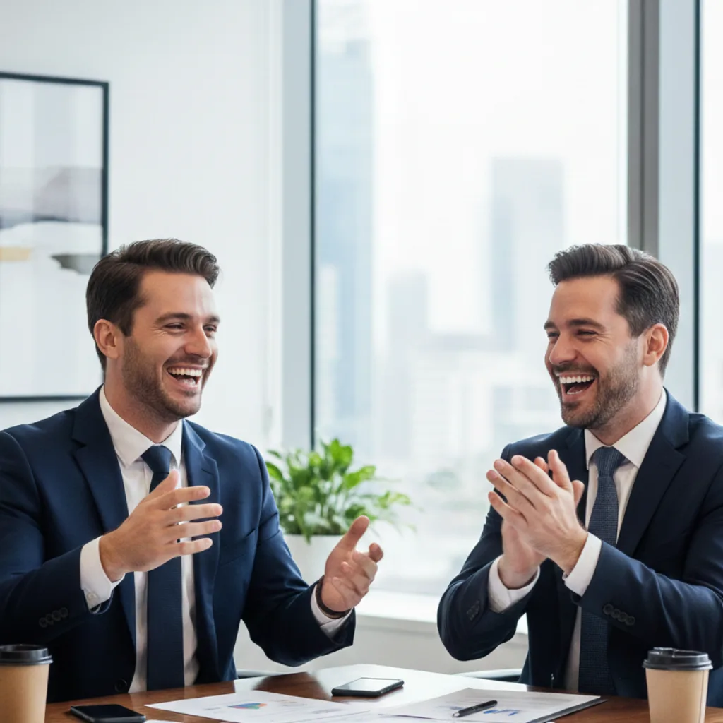 Deux professionnels satisfaits illustrant une stratégie d’avis clients réussie