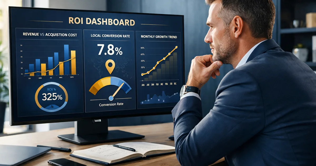 Tableau de bord ROI affichant les métriques de retour sur investissement SEO