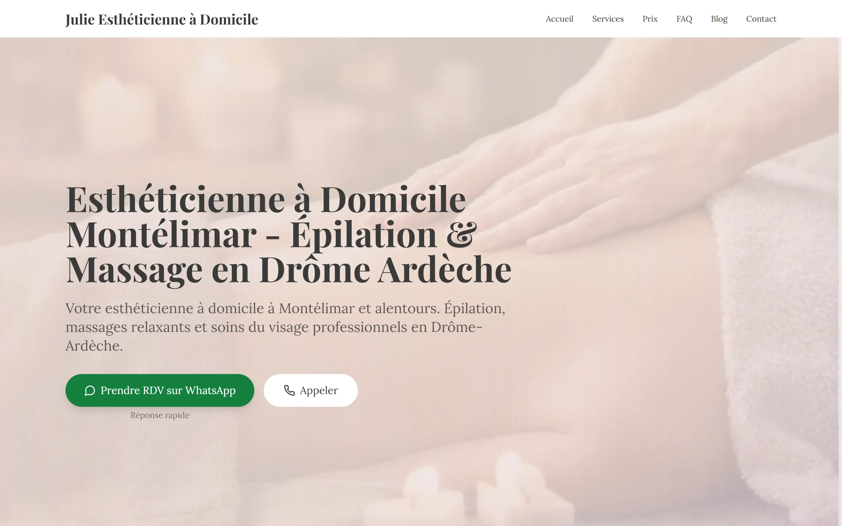 Création site vitrine – Esthéticienne à domicile Montélimar — Julie à Domicile